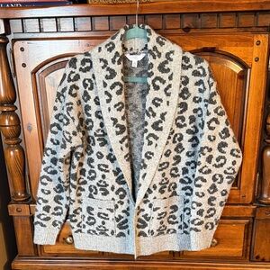 Time and Tru Grey and Charcoal Leopard Cardigan